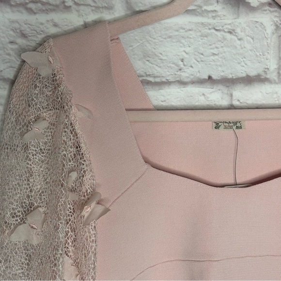 Free People Light Pink Lace Butterfly Balloon Sleeve Crop Top NWT - Picture 8 of 15